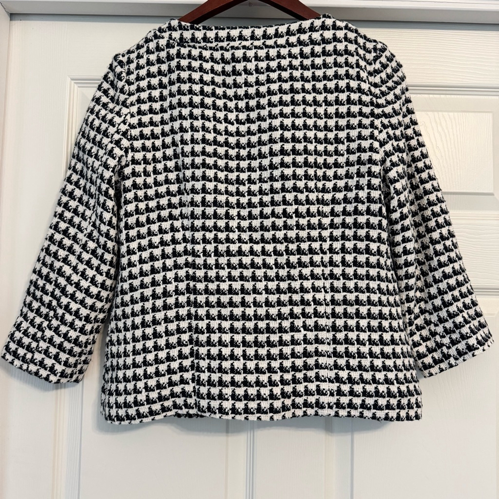 NWT Women's Tulle Blazer Jacket Size M Black White Houndstooth Anthropologie - Picture 3 of 9